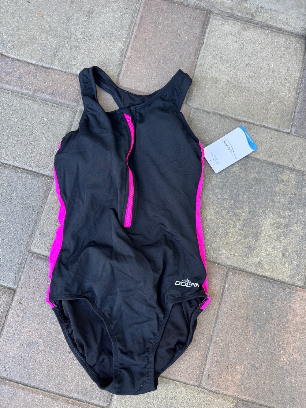 Dolfin Black and Hot Pink Front-Zip One-Piece Swimwear